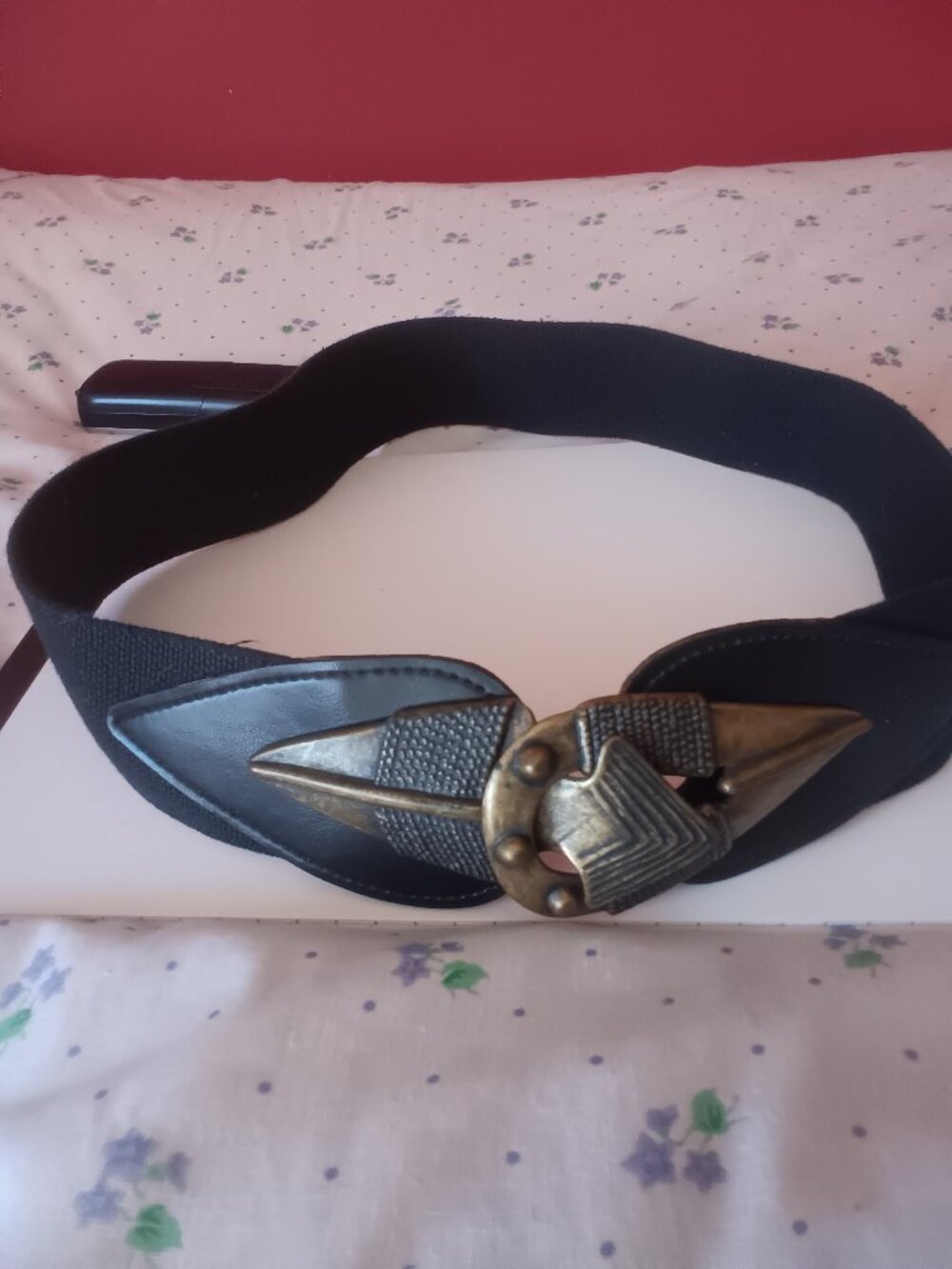 Vintage Black Stretch Belt with Bronze Buckle